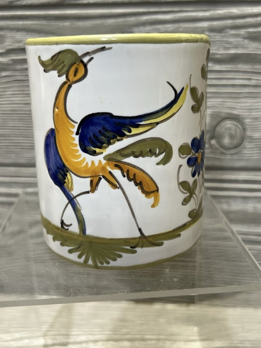 French Ceramic Porcelain Vase Cup Glass Duran Martres Toulouse France 3.75” Bird